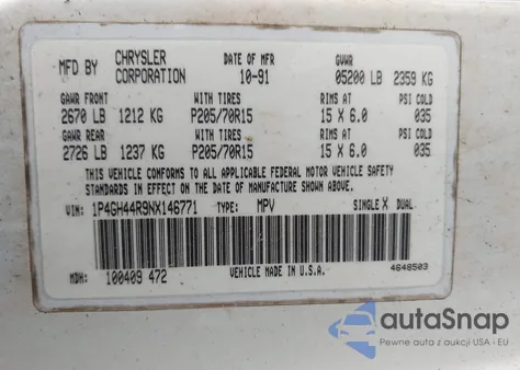 1992 Plymouth Grand Voyager Se from USA, damaged, VIN 1P4GH44R9NX146771